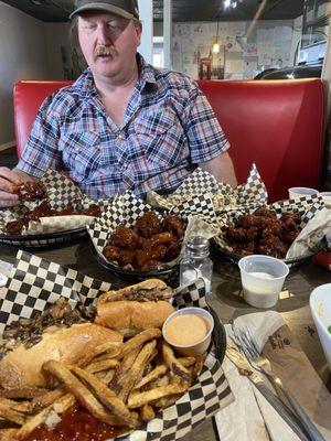 36 wings and shroom onion cheesesteak.