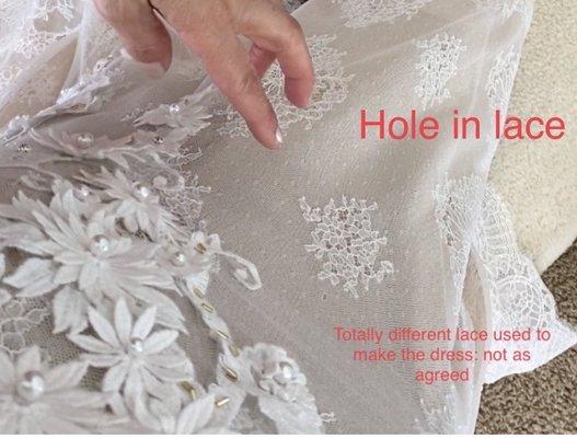 Hole in the lace and a different lace than I agreed to...