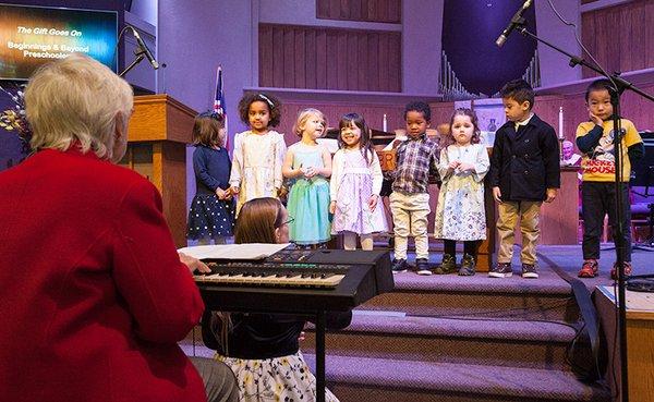 Preschool choir performs on a Sunday morning