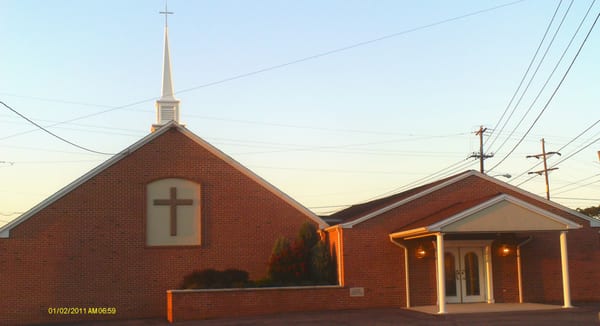 Church front after putting up the new steeple.