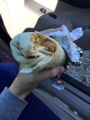 Custom burrito - bacon, potato, egg, bean, cheese