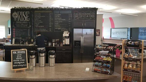 RISE Coffee Shop - the coffee shop at Launch Fishers is open Monday through Friday from 7:30am to 3:30pm.