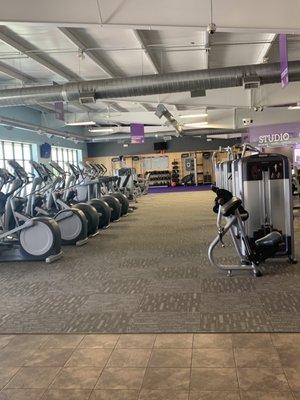 Ellipticals, machines, and long walkway