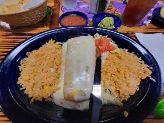 Chicken Chimichanga with white queso