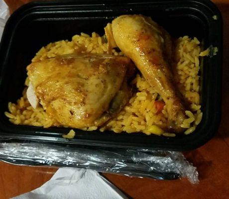 Roasted chicken with rice and corn