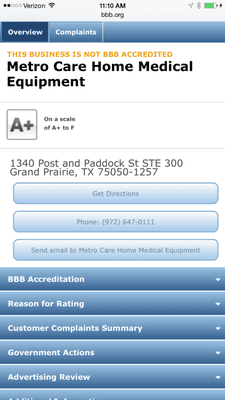 MetroCare has an A+ Rating from the Better Business Bureau