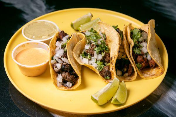 Street Tacos with your choice of chicken, chorizo, pork, steak or shrimp