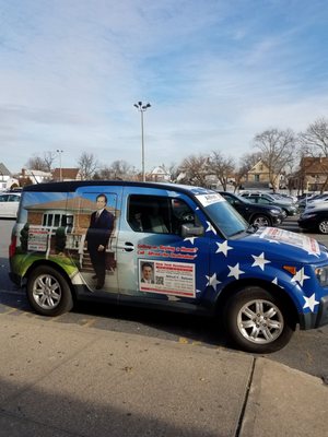 New York Residential Real Estate  Promotion Truck spotted at Whitestone Shopping Center,  outside Key Food Supermarket. Broker Alfred