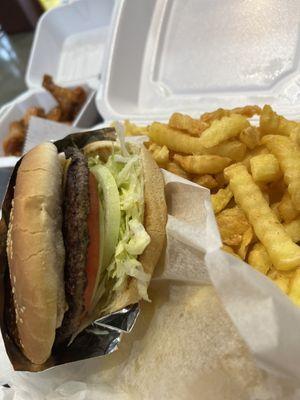 Burger combo with 6 wings and a drink