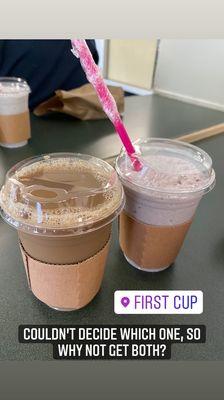 Iced coffee, and the blended taro