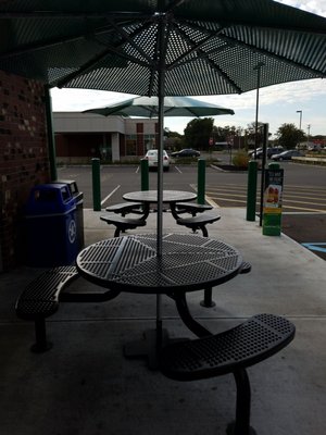 Outside dining.  Also noticed that they do have recycle bins.