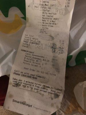 Sticky receipt handed to me