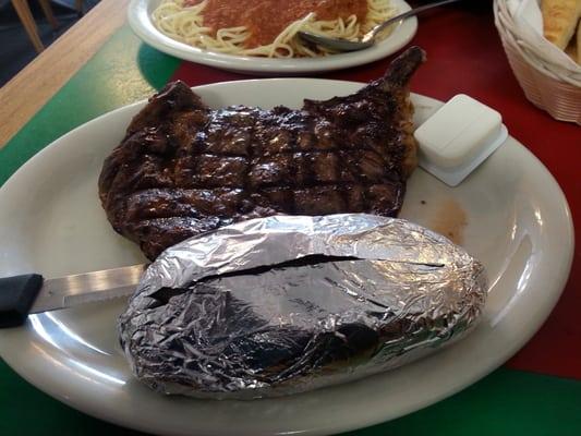 Ribeye steak and baker