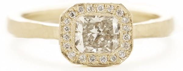 Etruscan radiant cut champagne diamond engagement ring