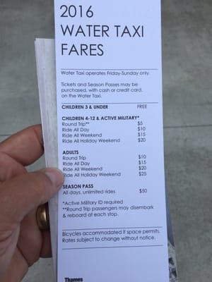 Fare schedule