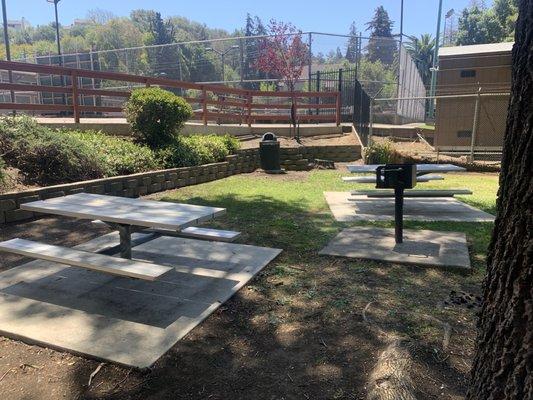 Picnic tables with a grill