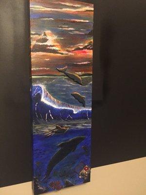 Commissioned piece of the ocean waves and life in it. Mixed Media acrylic.