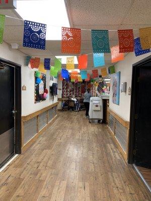 Hallway decorated for holiday