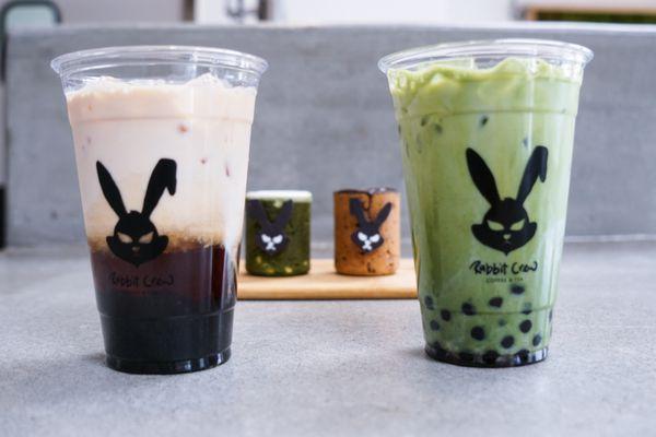 Earl gray boba and matcha boba milk tea