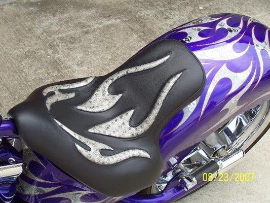 black with silver ostrich motorcycle seat by Nelson