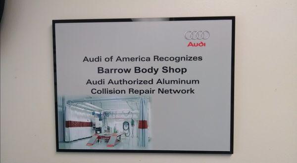 This is a plaque from Audi showing we're certified.