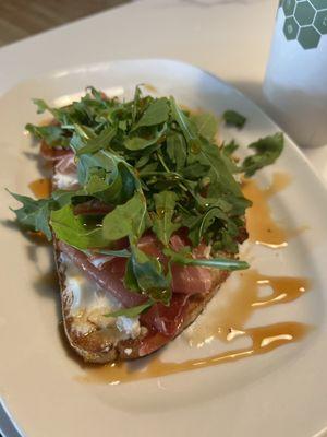 GCT Goat Cheese, Prosciutto, Arugula, and Hot Honey.  Delicious combination paired with your favorite drink!