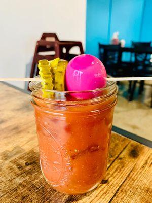 Serious kudos for the house made sweet pickles and beet pickled egg garnish.