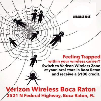 SPECIAL OFFER: Switch to a better wireless network today at Boca Raton's local Verizon Wireless Zone and receive a $100 credit!