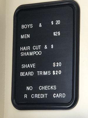 Haircut prices (not including tips)