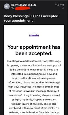 Appointment Accepted on 11/22/2021