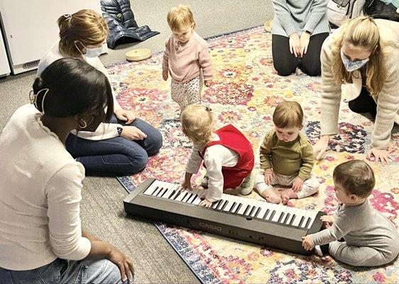 Baby+Toddler Music Classes are a great way for parents and children to experience musical exploration together!