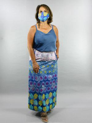 Ruthie Maxi skirt with elastic back, flat front with matching mask.