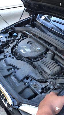 Before and after engine bay cleaning