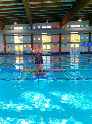 Pool with beautiful old windows, SUP yoga