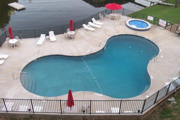 Aerial view of the second pool and hot tub at Robinwood.  We have 2 condos overlooking this pool and hot tub