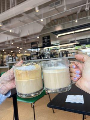 My friend and I were toasting with our beautiful lattes. Yummy!