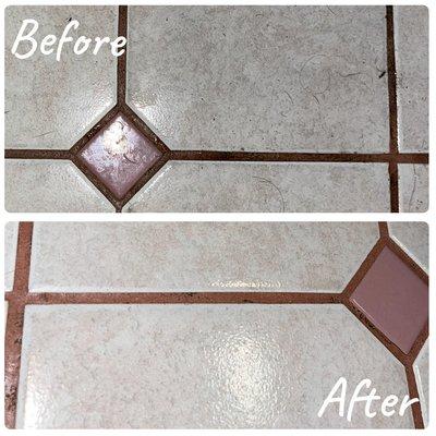 Before and after grout cleaning