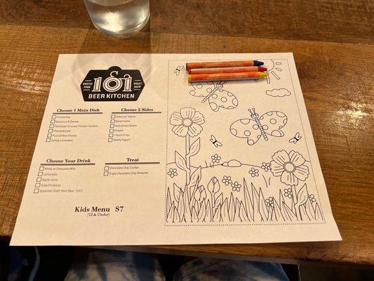 The kids menu