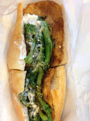 Chicken cutlet, broccoli rabe, blue cheese and balsamic vinaigrette. Sounds odd, tastes great!