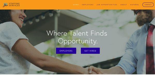 Website for J&B Staffing in Ypsilanti. Simple but effective to direct prospective employees and employers to separate sections of the site.