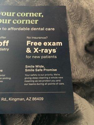 Advertising free X-ray and exam for new patients