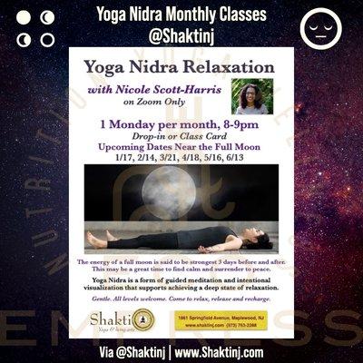 Yoga Nidra Schedule via Shakti Yoga & Living Arts