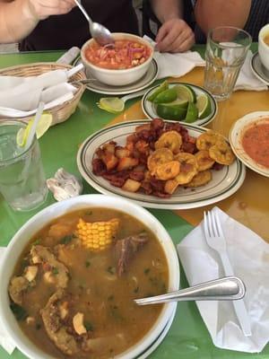 Shrimp and oyster cocktail and Caldo de Bolas