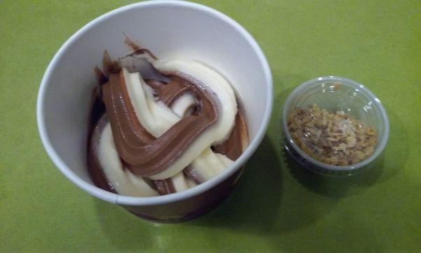 Chocolate/vanilla yogurt swirl with peanuts