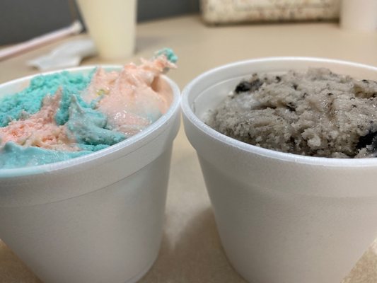 Kids cotton candy and small vegan/sugar free Oreo ice cream