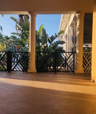 Breezeway between pool, outdoor seating area and gym.