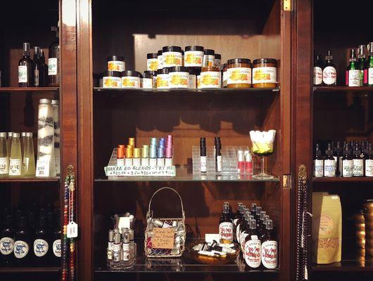 In-house made apothecary goods, ranging from medical-grade essential oil blends, skincare, and body care!