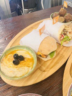 Chicken Sandwich , falafel with hummus and Lamb Chop Pita