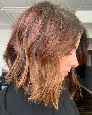 Beautiful lob haircut with balayage color