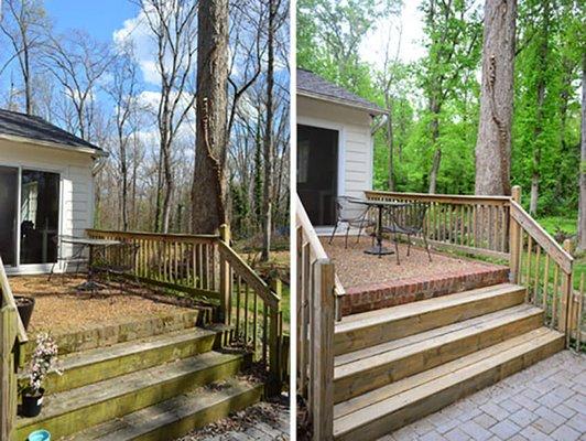 Before and after washing back porch